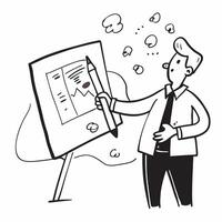Manager with Whiteboard and Pen concept as A manager using a whiteboard and holding a pen set against a whimsical background offering ample space for text or graphics symbolizing s Cleans vector