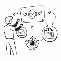 Manufacturing Manager with Process Flowchart and Shield concept as An image of a manufacturing manager with a process flowchart and shield set against a dreamy background offering Cleans vector