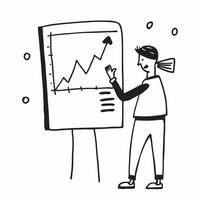 Manager with Whiteboard and Growth Chart concept as A manager using a whiteboard and holding a growth chart set against a whimsical background offering ample space for text or grap Cleans vector