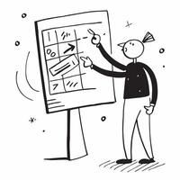 Manager with Whiteboard and Goal Chart concept as A manager using a whiteboard and holding a goal chart set against a whimsical background offering ample space for text or graphics Cleans vector