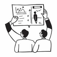 Manager leading a team meeting with presentation slides concept as A illustration of a manager leading a team meeting with presentation slides featuring a 3 color scheme to Cleans vector