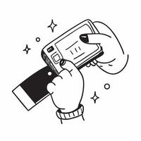 Man Using Mobile Payment concept as Man holding a phone making a mobile payment with ample white space in Photo Stock Concept Cleans vector