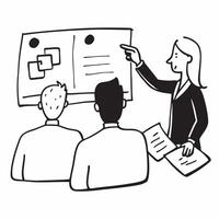Manager conducting a team meeting with visual aids concept as A illustration of a manager conducting a team meeting with visual aids featuring a 3 color scheme to highlight Cleans vector