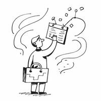 Manager with Briefcase and Chart concept as A manager holding a briefcase and analyzing a chart set against a whimsical background offering ample space for text or graphics symboli Cleans vector
