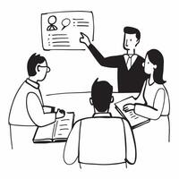 Manager conducting a team briefing in a modern office concept as A illustration of a manager conducting a team briefing in a modern office using a 3 color scheme to highligh Cleans Set 2 vector