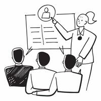 Manager conducting a team briefing in a modern office concept as A illustration of a manager conducting a team briefing in a modern office using a 3 color scheme to highligh Cleans vector
