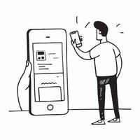 Man Using Mobile App to Pay for Transportation concept as A man using a mobile banking app to pay for transportation with a plain background offering space for text or additional e Cleans vector