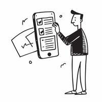 Man Checking Recent Transactions concept as A man checking recent transactions using a mobile banking app on his smartphone with a blank background offering space for additional co Cleans vector
