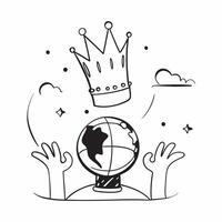 Leader with Crown and World concept as An image of a leader with a crown and the world set against a whimsical background offering ample space for text or graphics symbolizing glob Cleans vector