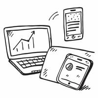 Laptop and Phone with Financial Data concept as Laptop and phone side by side displaying financial data with copy space in Photo Stock Concept Cleans vector