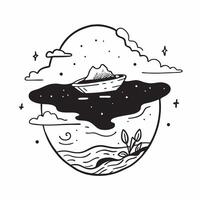 Lake and Boat concept as A half tone lake with a small boat set against a whimsical background offering ample space for text or graphics symbolizing tranquility and quiet adventure Cleans vector