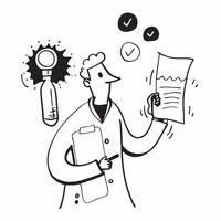 Laboratory Technician with ISO Certificate and Test Tubes concept as A laboratory technician holding an ISO certificate and test tubes set against a whimsical background offering a Cleans vector