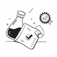 Laboratory Flask with Certificate and ISO Badge concept as A laboratory flask with a certificate and an ISO badge set against a whimsical background offering ample space for text o Cleans vector