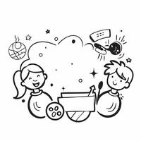 Kids with Sports Gear and Magical Gym concept as Kids with sports gear and a magical gym behind them set against a plain background providing space for text or graphics symbolizing Cleans vector
