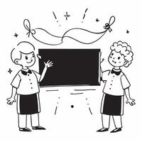 Kids with School Uniforms and Enchanted Blackboard concept as Kids in school uniforms with an enchanted blackboard behind them set against a Cleans background providing space for te Cleans vector