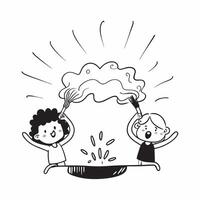 Kids with Pasta and Magic Fork concept as Kids holding pasta with a magic fork set against a blank background offering space for text or graphics symbolizing Italian food delivery Cleans vector