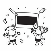 Kids with Pencils and Floating Chalkboard concept as Kids holding pencils with a floating chalkboard set against a blank background providing ample space for text or graphics symbo Cleans vector