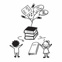 Kids with Notebooks and Floating Knowledge Tree concept as Kids with notebooks and a floating tree of knowledge set against a Cleans background providing space for text or graphics Cleans vector
