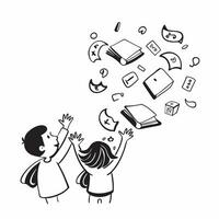 Kids with School Bags and Floating Letters concept as Kids with school bags and floating letters around them set against a Cleans background providing ample space for text or graphi Cleans vector