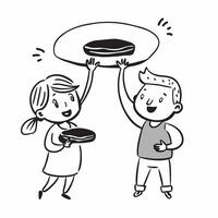 Kids with Pancakes and Floating Tray concept as Kids holding pancakes with a floating tray set against a Cleans background providing ample space for text or graphics symbolizing bre Cleans vector