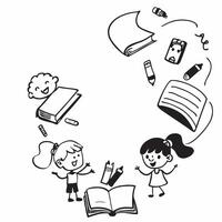 Kids with Notebooks and Enchanted Teacher concept as Kids with notebooks and an enchanted teacher set against a blank background providing space for text or graphics symbolizing th Cleans vector