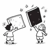 Kids with Green Boards and Magical Chalk concept as Kids with green boards and floating magical chalk set against a Cleans background providing space for text or graphics symbolizin Cleans vector