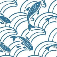 Japanese waves and koi fish seamless tile pattern with serene blue tones concept as Serene blue tones highlight Japanese waves intertwined with koi fish in seamless tile pattern in Cleans Set 2 vector