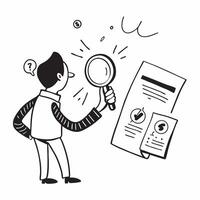 Journalist with Magnifying Glass and Fake News Stamp concept as An image of a journalist with a magnifying glass and a fake news stamp set against a whimsical background offering a Cleans vector