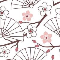 Japanese sakura blossoms and traditional fans seamless tile pattern with soft pink and white tones concept as Soft pink and white tones highlight Japanese sakura blossoms intertwin Cleans vector