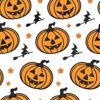 Jack o lanterns and witches seamless tile pattern with vibrant orange and magical elements for enchanting Halloween decor concept as Vibrant orange jack o lanterns and magical witc Cleans vector