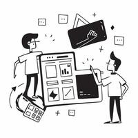 IT team collaborating on a cybersecurity project concept as A illustration of an IT team collaborating on a cybersecurity project using laptops and digital tools with an 8 c Cleans vector