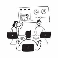 IT director managing a hybrid cybersecurity meeting concept as An IT director managing a hybrid cybersecurity meeting with onsite and remote participants emphasizing security measu Cleans vector