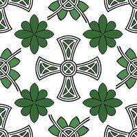 Irish Celtic cross and shamrocks seamless tile pattern with rich green accents concept as Rich green accents highlight Irish Celtic crosses intertwined with shamrocks in seamless t Cleans vector