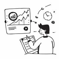 Investor analyzing market trends and stock valuations on a tablet concept as An investor sitting in a relaxed setting analyzing market trends and stock valuations on a tablet empha Cleans vector
