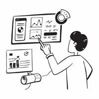 Investment Analyst with Smartwatch and Financial Charts in High Tech Office concept as Mid shot of an investment analyst checking a smartwatch while reviewing financial charts in a Cleans vector