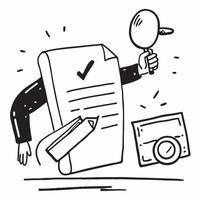 Investigator with Report and Verification Stamp concept as An image of an investigator with a report and verification stamp set against a whimsical background offering ample space Cleans vector
