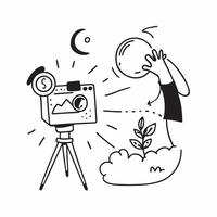 Individual with a travel tripod sunrise and motion timer overlay symbolizing sunrise timelapse with copy space concept as An individual blended with a travel tripod sunrise and mo Cleans vector
