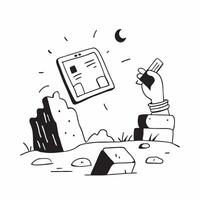 Individual with a tablet temple ruins and Bluetooth mouse overlay symbolizing work at temple ruins with copy space concept as An individual blended with a tablet temple ruins and Cleans vector