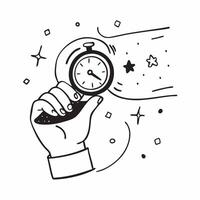 Individual with a stopwatch motion control device and starry sky overlay symbolizing night timelapse with copy space concept as An individual blended with a stopwatch motion contr Cleans vector