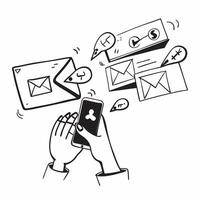 Individual with a smartphone and email icons overlay symbolizing email marketing with copy space concept as An individual blended with a smartphone and email icons representing th Cleans vector