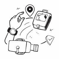 Individual with a smartwatch GPS and suitcase overlay symbolizing smart travel accessories with copy space concept as An individual blended with a smartwatch GPS and suitcase repr Cleans vector