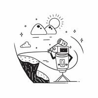 Individual with a portable camera desert dunes and tripod overlay symbolizing desert timelapse with copy space concept as An individual blended with a portable camera desert dunes Cleans vector