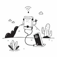Individual with a portable Wi Fi desert scene and notepad overlay symbolizing desert remote work with copy space concept as An individual blended with a portable Wi Fi desert scen Cleans vector