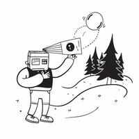 Individual with a point and shoot camera travel tickets and city map overlay symbolizing urban travel photography with copy space concept as An individual blended with a point and Cleans vector