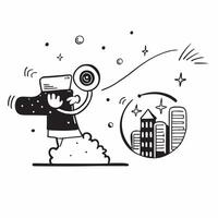 Individual with a motion camera city lights and rail overlay symbolizing nighttime city timelapse with copy space concept as An individual blended with a motion camera city lights Cleans vector