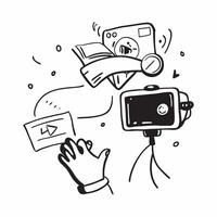 Individual with a pocket camera bustling market and time lapse controller overlay symbolizing market timelapse with copy space concept as An individual blended with a pocket camer Cleans vector