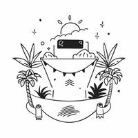 Individual with a laptop tropical forest and hammock overlay symbolizing tropical remote work with copy space concept as An individual blended with a laptop tropical forest and ha Cleans vector