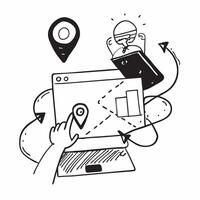 Individual with a laptop digital map and hotspot overlay symbolizing connected travel with copy space concept as An individual blended with a laptop digital map and hotspot repres Cleans vector