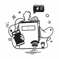 Individual with a laptop historical square and power bank overlay symbolizing historical square work with copy space concept as An individual blended with a laptop historical squa Cleans vector
