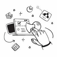 Individual with a laptop and digital marketplace icons overlay symbolizing marketplace marketing with copy space concept as An individual blended with a laptop and digital marketp Cleans vector